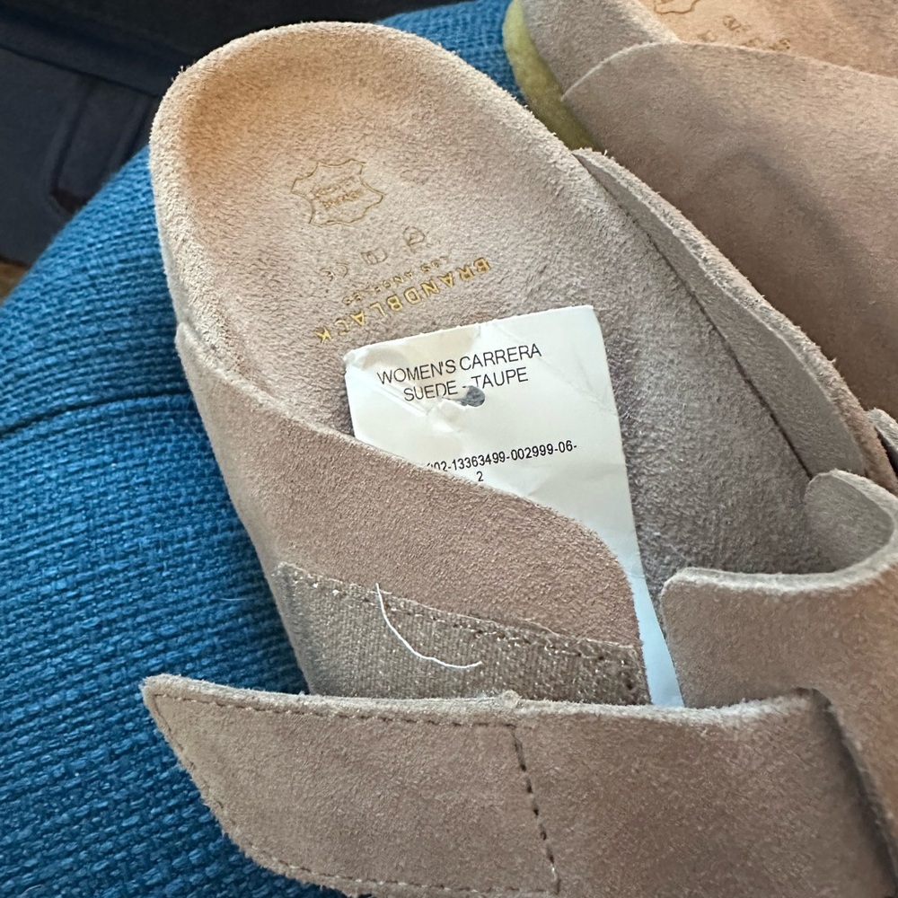 🆕 Brandblack Women’s Taupe Leather Mules. Size 7.5. - Picture 16 of 16